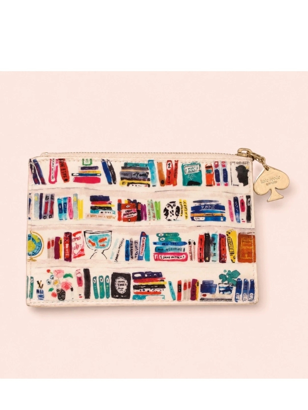 Kate Spade Bella Bookshelf Pencil Pouch Book Print Cosmetic Bag Accessories